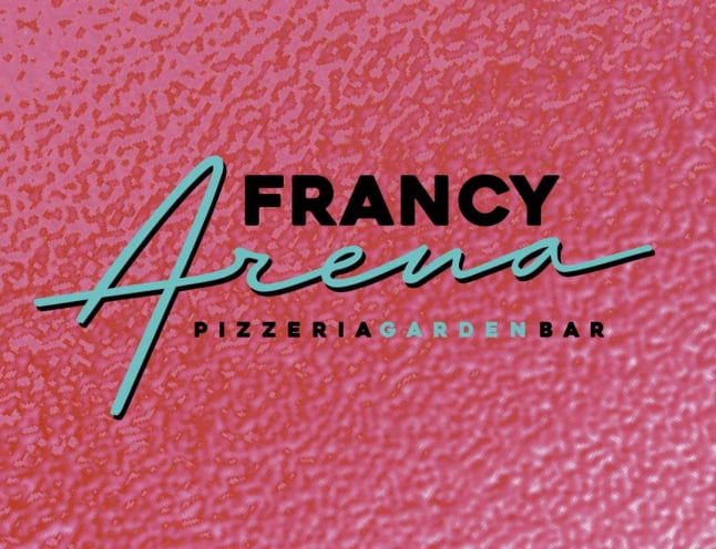visiby marketing etico graphic design logo Francy Arena Bar Orte logo blu sfondo rosa