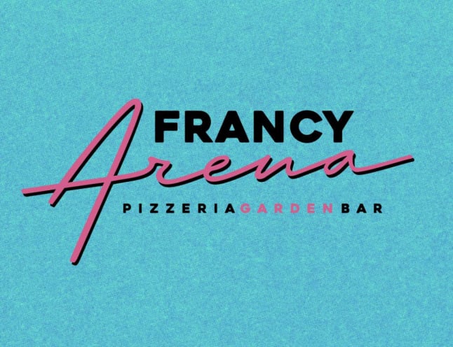 visiby marketing etico graphic design logo Francy Arena Bar Orte logo rosa sfondo blu